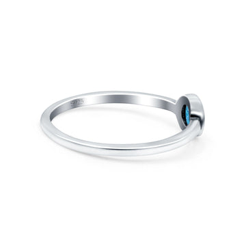 Solitaire Petite Dainty Round Lab Created Blue Opal Promise Ring Band Oxidized 925 Sterling Silver